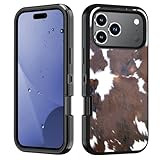 FVAENDHIO Schutzhülle für iPhone 15 Pro Max, strapazierfähig, 3-in-1-Hybrid-Schutzhülle in Militärqualität, stoßfest, Ganzkörper-Schutzhülle für iPhone 15 Pro Max (6,9 Zoll, 2025), brauner Kuhdruck