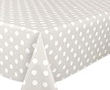 Taupe, Punkte Weiß Wachstuchtischdecke glatt abwischbar Garten Tischdecke RUND OVAL ECKIG, Größe wählbar (Eckig 140x100 cm)