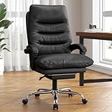 naspaluro Bürostuhl mit Fußstütze, Schreibtischstuhl mit Doppellagigem Kissen, Hoher Rückenlehne, Chefsessel mit Liegefunktion, 360° Drehbar, Höhenverstellbar, PU-Leder PC Computerstuhl, Bis 150 kg
