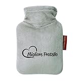 Huuraa Taschenwärmer Migliore Fratello Cuore Geschenk 0,2 Liter Grey Mini Veloursbezug Migliore Fratello Geschenkidee