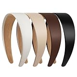 Ptrin Haarreifen Damen Mädchen,4 Stück Satin-StirnbäNder,4cm Breite,Modisches,Make Up Haarreif,Rutschfestes Retro-Haarband,für Party und DIY Haarschmuck（Schwarz, Dunkelkaffee, Khaki, Elfenbein）