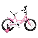 Fetcoi 16-Zoll-Kinderfahrrad mit rutschfesten Stützrädern für Jungen und Mädchen ab 4-8 Jahren Abnehmbare Stützräder für Kinderfahrräder (Rosa)