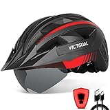 VICTGOAL Fahrradhelm Herren Damen MTB Helm mit Abnehmbarer Magnetische Schutzbrille Visier Atmungsaktiv mit 21 Belüftungskanäle Radhelm Einstellbare Fahrradhelme (L: 57-61cm, Schwarz Rot)