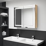 Hoopleep LED Bathroom Mirror Cabinet, White & Oak Finish, 80x12x68 cm Wall-Mounted Vanity with 2 Doors, 3 Shelves, and Dimmable Lighting for Makeup, Shaving, and Skincare