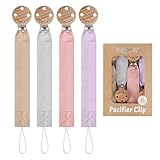 TYRY.HU Schnullerkette Mädchen Stoff Schnullerkette Clips Jungen Weiches Gewebe Polyester Schnuller Halter Set Holz Schnullerband Baumwolle Schnullerband für Neugeboren Geschenk 4 Pack