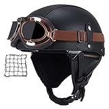 Halbschalenhelm mit ECE, Jethelm Retro, Chopper Helm, Retro Motorrad Helm, Scooter-Helm, Offenem Helm, mit Brille halbhelm Motorrad männer motorradhelm