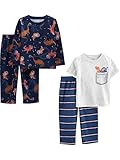 Simple Joys by Carter's Baby-Jungen 4-Piece Poly Pajamas Pyjamaset, Blau/Grau/Dinosaurier, 12 Monate (2er Pack)