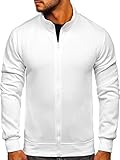 BOLF Herren Sweatshirt ohne Kapuze Reißverschluss Pullover Sweater Pulli Langarmshirt Stehkragen Farbvarianten Longsleeve Classic Fitness Basic Sport J.Style B2002 Weiß L (1A1)