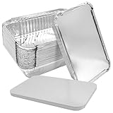 inheming Aluminiumfolienschalen mit Deckel, 900 ml Blechfolienbehälter, Fritteusen-Folienbehälter zum Braten, Grillen, Backen, Gefrierschrank, 21 x 14 x 5 cm, mikrowellen-, luftfritteusen- und