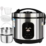 Elektrischer Reiskocher mit Zuckerentfernungstechnologie, 304 Edelstahleinsatz & Dampfgarerkorb, perfekt für gesunde kohlenhydratarme Mahlzeiten, ideal für Familien