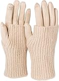 styleBREAKER Damen Touchscreen Stoff Handschuhe mit abnehmbaren Strick Stulpen, warme Fingerhandschuhe, Winter 09010022, Farbe:Beige