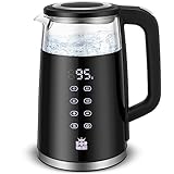 ForMe Glas Wasserkocher 1,7 L mit Temperatureinstellung Temperaturwahl 40-100°C LED Digitale Temperaturanzeige Einstellbar Glaskessel I Edelstahl Glaswasserkocher Teekessel Warmhaltefunktion BPA Frei