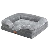 Juskys Hundebett Sheena M orthopädisch, waschbar & rutschfest - 72 x 60 x 17 cm - Hundesofa flauschig Hunde Grau - Haustierbett Hundesofa