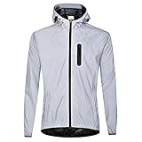 Agolu Reflektierend Fahrradjacke mit Kapuze, Wasserdicht Atmungsaktiv Damen Herren Unisex Winddicht Radjacke Fahrrad Regenjacke Windjacke, Jacke für Radfahren Laufen Wandern, Silber M