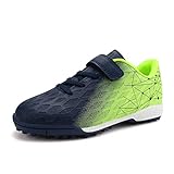 JABASIC Hallen Fussballschuhe Kinder Jungen Mädchen Fußballschuhe Kinder Kunstrasen (27EU,Marine Zitronengrün)