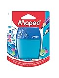 Maped - Kunststoff-Bleistiftspitzer SHAKER für 2 Stiftgrößen inkl. Auffangdose - blau - ergonomische Form: liegt optimal in der Hand - für dünne Stifte Ø  8 mm/für dicke Stifte Ø  11 mm