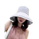 TSMORY Sonnenhut für Damen, mit dekorativem Holzfutter, bedruckt, breite Krempe, Fischerhut für Urlaub, Outdoor, stilvoller Sonnenhut