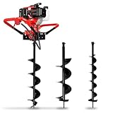 EBERTH Erdlochbohrer Erdbohrer Gartenbohrer Benzin 3PS, Inkl. 3 Bohrer mit 100, 150, 200mm Durchmesser, Großer Griff, 52ccm, 2-Takt Motor, 1,2L Tank, Fliehkraftkupplung, stufenlose Drehzahlsteuerung