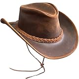 BRANDSLOCK Australischer Lederhut mit geflochtenem Band Original Cowboy Australischer Buschhut (L, Braun)