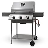 Gasgrill PremioGas III Barbecue – Premium BBQ Grillwagen komplett aus Edelstahl mit 3x 5kW Brenner & doppelwandigen Deckel – Made in Germany: 3-teiliger Grillrost | Grillfläche: 55 x 33 cm