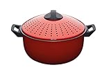 KitchenCraft World of Flavours Kochtopf mit Sieb, Nudelkochtopf mit speziellem Siebdeckel, Rot Edelstahl, 4 Liter, Ø 25,5 cm