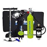 Tauchflasche Sauerstoffflasche 1L Mini Scuba Diving, Portable Green Dive Tauchflasche Tauchen Tragbare 15-20 Minuten Kapazität mit Hochdruck Luftpumpe Nachfüllbarem Design, für Reisen und Tauchen