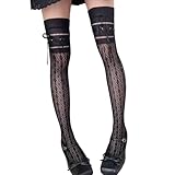Cnrfeoap Damen-Strumpfhosen, Oberschenkelhohe Strümpfe, Ballett-Schnürung, Overknee-Socken, Fischnetz-Strumpfwaren, Anti-Rutsch-Socken für Frauen, Schwarz , One size