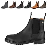 Chelsea Boot »NEW WORK« von SUEDWIND© | bequeme Stiefelette aus robustem Rindsleder | Made in Portugal | Reitschuh mit Profil-Gummisohle und Innen-Leder | Schuh Schlupf Stiefel | Schwarz | Gr. 40