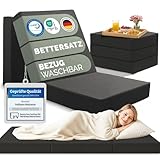 Blumtal Klappmatratze 90x200 cm - 3teilige Gästematratze klappbar extra dick (14 cm) - rückenfreundliche Faltmatratze 90x200 Schaumstoff - Schlafmatratze + Bezug in Anthrazit hautfreundlich & waschbar
