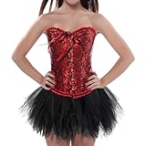 Korsett + Tüllrock Damen Corsage Korsett Schwarz Tüllrock Karneval Kostüme - Gothic Vintage Corsette 50Er Ballett Petticoat Set Steampunk Piratenkostüm Faschingskostüme Für Karneval Halloween