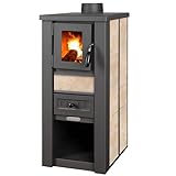 ProTermo Kaminofen Lava Ceramic Beige - 6,5 kW Heizleistung - 35x44x78 cm Holzofen mit Schamottsteinen mit Sichtfenster Holz Kamin - Bauart 2