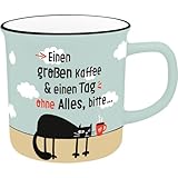 H:PPY life XL-Becher mit Motiv Kaffee| Lieblingsbecher aus Porzellan, Tasse mit Spruch, 55 cl, mit Geschenkbanderole | Geschenk Freund, Freundin | 74525