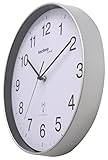Technoline WT8030 Klassische Funkwanduhr, silberner Rahmen, weißes Ziffernblatt, Schwarze Ziffern, Ø: 30 cm