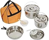 ZWQXZX Camping Geschirr, Edelstahl-Klappgriff Für Aufhängen, Topf, Bratpfanne, Teller, Kochgeschirr-Set, Tragbar, Für Outdoor, Camping, Picknick Kochen Picnick