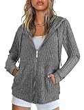 Flikity Dünne Jacke Damen Hoodie mit Reißverschluss Kapuzenpullover Damen Sweatshirt Sweatjacke mit Kapuze Herbst Kleidung Grau XXL