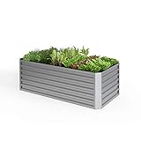 ok-Living Hochbeet Kräuterbeet Gemüsebeet rechteckig 180x90x60cm (LxBxH) Silber Pflanzkasten Frühbeet Aufzucht Beet Garten