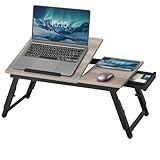 SONGMICS Laptoptisch für Bett, Laptopständer, Winkel- und höhenverstellbar, klappbare Beine, für Laptops bis 15,6 Zoll, Arbeiten, Lesen, Frühstücken, Bambusbeine, Schublade, Greige meliert LLD105W01