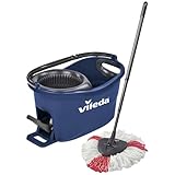 Vileda Turbo EasyWring & Clean Bodenwischer Komplett Set, Wischmopp und Eimer mit PowerSchleuder, blau
