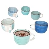 MamboCat 6er Set Blue Jumbotassen I 400ml I für 6 Personen I große Tassen aus Steingut 6 verschiedenen Blautöne mit Strudel-Dekor I XL-Becher für Tee, Kaffee, Kakao & Co