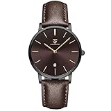 aswan watch Flache Herren Analog Quarz Armbanduhr mit Lederarmband, Datum, 2 Zeiger, 39 mm Gehäusegröße