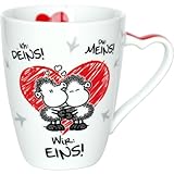 Sheepworld Tasse „Ich Deins, Du meins, Wir eins“ | Tasse für Kaffee und Tee, Tasse mit Spruch, Geschenk zum Valentinstag | Porzellan Kaffeetasse, Herztasse | 45183
