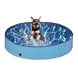 Relaxdays Hundepool, H x D: 30 x 160 cm, faltbar, mit Ablassventil, Hundeplanschbecken zur Abkühlung, PVC & MDF, blau