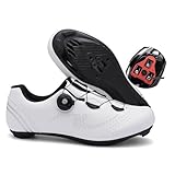 Treer Fahrradschuhe Herren Damen Rennradschuhe mit Cleats 36EU-47EU Schuhe Rennrad Schuh Mountain Bikes Schuhe Kompatibel Outdoor Radschuhe Fahrrad Indoor Spin (Weiß,47)