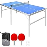 EasyPong | Ping Pong Tisch Blauw | 182x91cm | Premium Qualität | Leicht zu transportieren | Stabil | Ideal für Outdoor & Indoor | 2 Schläger + 4 Bälle | Tischtennis | 100% Fun | OriginalCup