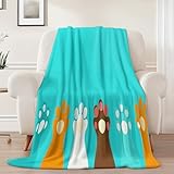 Kuscheldecke Flanell Blaugrün 70x100 cm Home Must Haves Decke - Cartoon Süß Katzenpfote Drucken Wohndecke superweiche gemütliche Flauschige, für alle Jahreszeiten Jungen Teenager Kinder