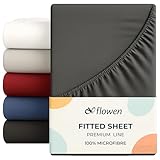 Flowen Spannbettlaken 200x200 cm Mikrofaser Spannbetttuch Dunkelgrau für Bett Atmungsaktive Hypoallergene Bettlaken Anti-Milbe Leicht Weich und Knitterfrei mit 30 cm Tiefe Tasche Maschinenwaschbares