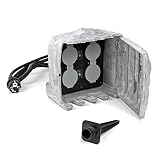 Gartensteckdose 4fach in Steinoptik, IP44, Außensteckdose mit zwei Schaltern und 1,5m Kabel