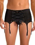 ohyeahlady Sissy Dessous Männer Gay unterwäsche Herren mit 4 Clips Spitze Reizwäsche Große Größen Strumpfgürtel Breit Strumpfhalter Oberschenkel Strumpfband Garter Belt mit 3 Haken Schwarz XL