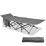 HIGH POINT SPORTS Feldbett Klappbar Campingbett Faltbar XL Campingliege leicht mit Seitentasche Feldbetten für Camping, Outdoor, Indoor, Grau