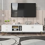 RanRan TV-Ständer für 75-Zoll-Fernseher, Lowboards, TV-Boards, TV-Schrank, Entertainment-Center, TV-Konsolentisch, modernes Entertainment-Center, Medienkonsole (weiß)